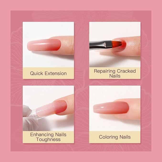 ROSALIND Nude Pink Poly Nail Gel, 2 oz Poly Extension Rose Pink Gel Poly Neutral Builder Nail Gel Quick Building, Gel Acrylic Poly in Tubes for Nail Extension Thickening Nail Trendy Beauty