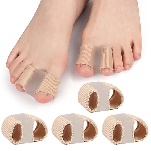 4 Pairs Toe Separator Sleeves, Soft Breathable Big Toe Corrector with Gel Toes Spacer Cushion, Crooked Hammer Toes Overlapping Toes Straightener Sleeves for Big Toe Alignment Bunion Relief（S）