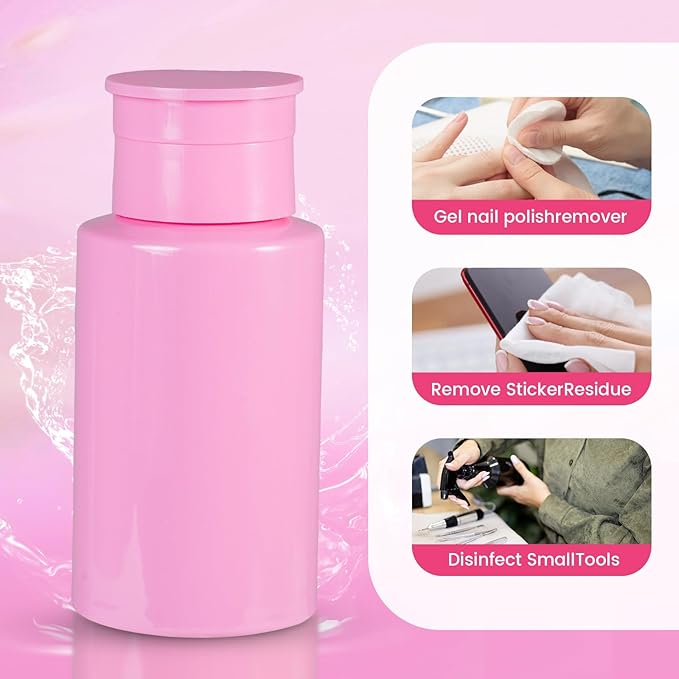 Push Down Pump Dispenser Bottles: Refillable Liquid Containers for Alcohol, Nail Polish Makeup Remover, Salon, Hospital, Travel Use