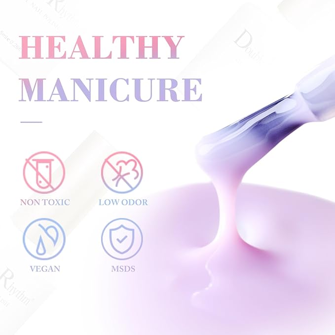 Double Rhythm Gel Nail Polish Set of 6 Colors Baby Light Pastel Milky Nail Polish Starter Kit Art DIY Salon Home (Jelly Sheer White Lilac Blue Pink Yellow Green,Kit 1)
