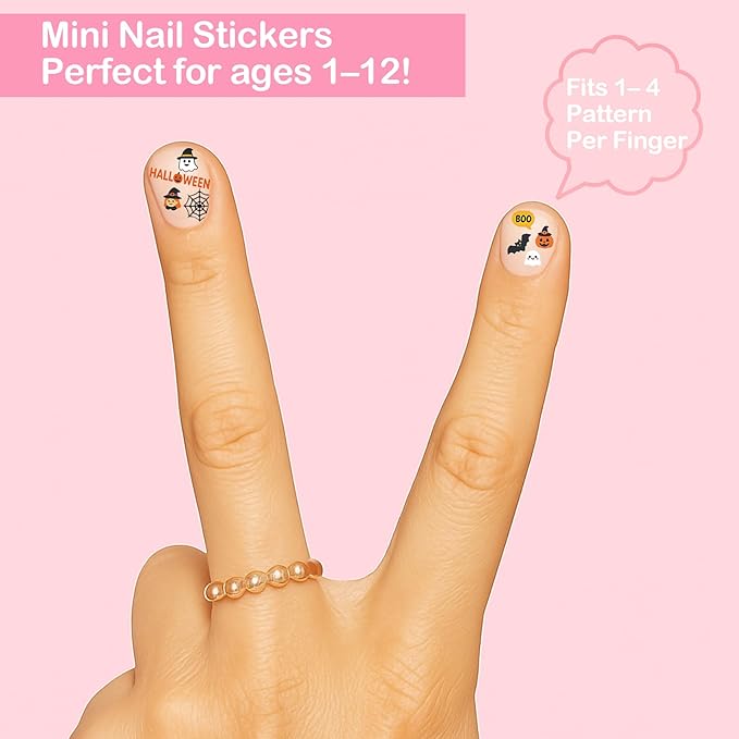 Mini Nail Stickers for Kids - 1200 Pcs All Holiday Favors for Little Girl, 11 Holidays 3D Cute Halloween, Christmas Designs - DIY Home Nail Art Decals for Toddler Easter Basket (6 Sheets)