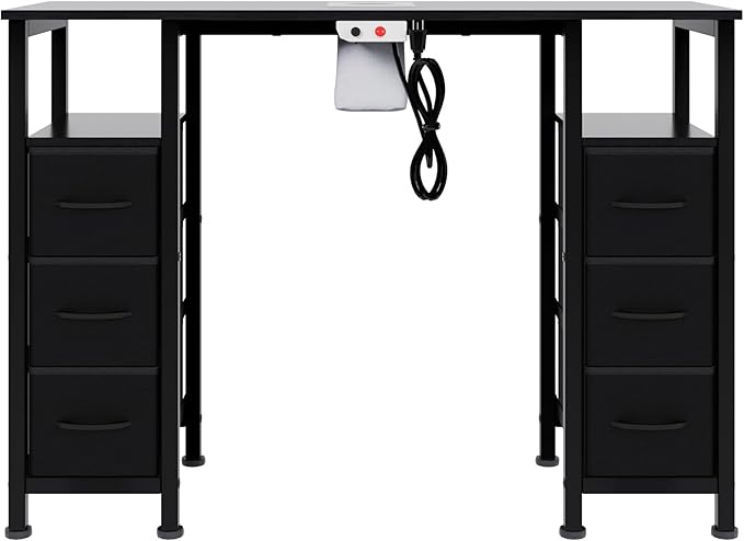 Manicure Table Nail Desk for Nail Tech, Nail Beauty Table w/Electric Dust Collector & 6 Storage Drawers & Open Shelves for Home, Workshop, Makeup Beauty Salon Workstation