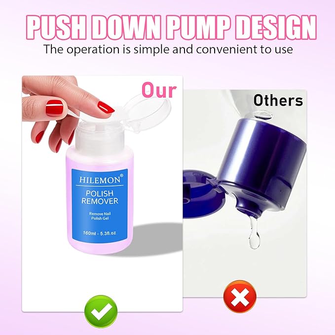 Nail Polish Remover, Fast Remover for Regular & Gel Nail Polishes, Gentle Non-Irritating, Pump-on Bottle, Salon & Home Use, 160ml (Polish Remover)