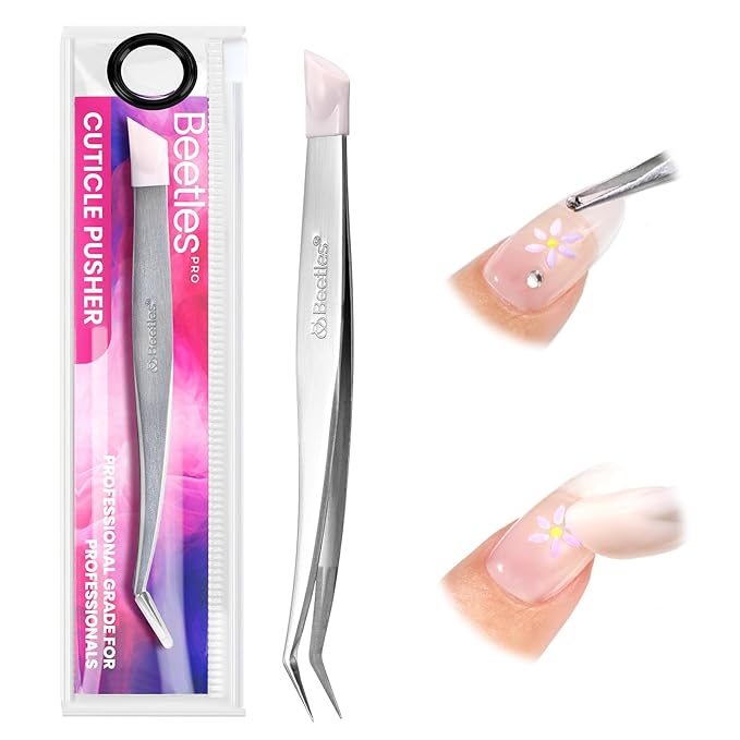 Beetles Professional Sticker Tweezers - Dual Ended Nail Art Tweezer, Curved Tip Pick Up Pearls Rhinestones, Silicone Tip Press Stickers Nail Art Tool Ultra Precision Stainless Steel Nippers