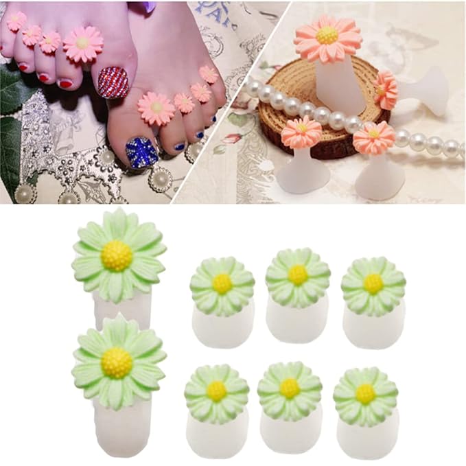 8Pcs Silicone Toe Separators, Daisy Flower Toe Separators Gel Foot Toe Spacers Separators Bunion Corrector for Pedicures Nail Polish Salon, Green