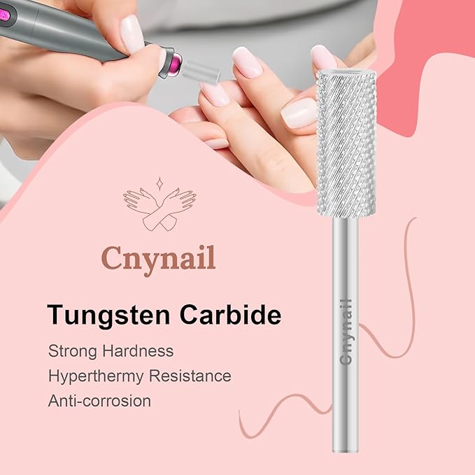 3/32" 5.35MM Small Barrel Flat Top Bit Tungsten Carbide Nail Drill Bit Safety Bit for Gel & Acrylic Removal, 2-Way Rotating Efile Tip, Salon Electric File Accessory (M Grit, Silver)