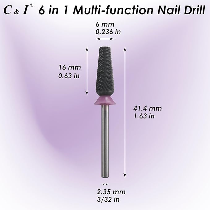 C & I Nail Drill Bit 6 in 1 Multi-function Rounded End E-file, Diamond Coat, CNC Overall Cut Nail Tools for Nail Techs Quick Remove Acrylic Nail Gels & Nail Art (Special Coat, Triple Coarse -3XC)