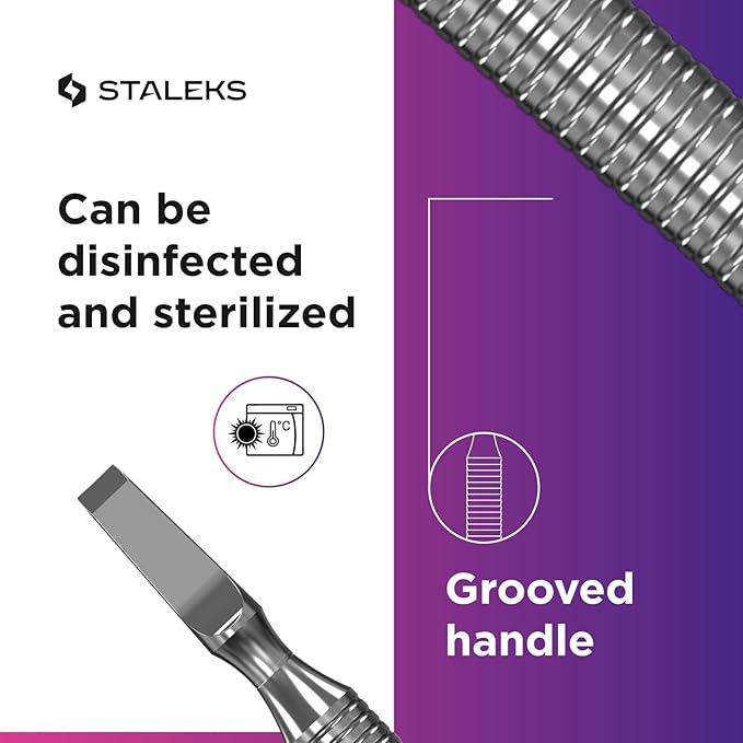 Staleks Pro Manicure Pusher Expert 30 Type 5 – Rounded Wide Pusher and Straight Blade – Stainless Steel – Professional Cuticle Tool