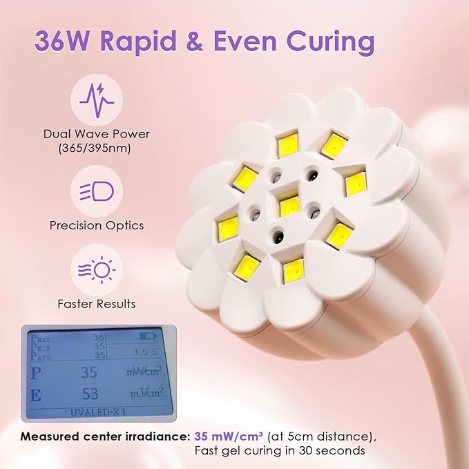 Delanie UV LED Nail Lamp Flash Cure Light - Rechargeable Cordless Gooseneck Nail Curing Light for Gel Polish Glue Extension, White
