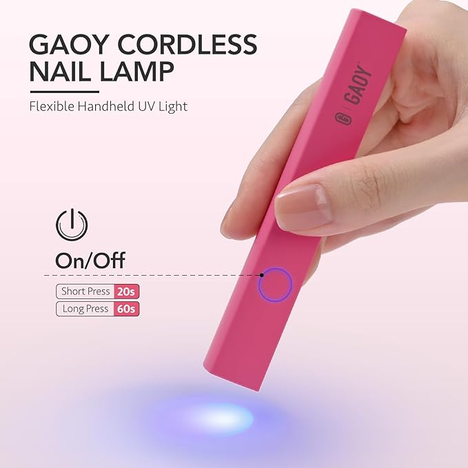 GAOY Handheld UV Light for Gel Nails, Portable LED Nail Lamp, Mini Nail Light, Cordless Rechargeable USB Nail Dryer for Fast Curing, Rose
