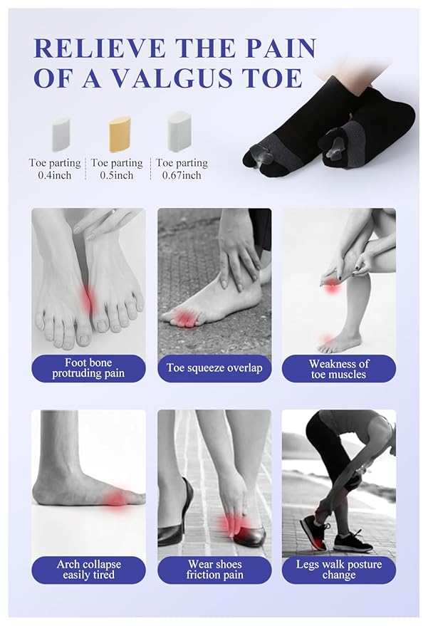 Happy Feet Alignment Socks, Adjustable Yoga Toe Separators For Men Women, Wearable On The Go, Black S