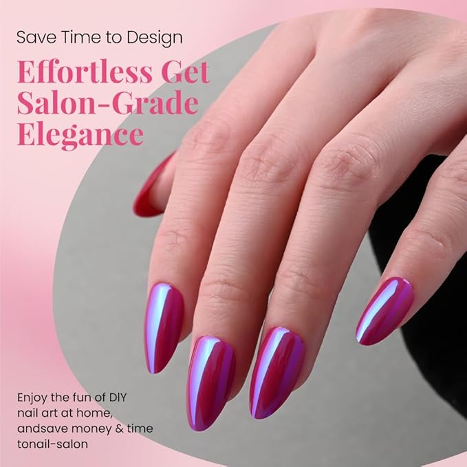 evpct Dark Red Press on Nails Almond Short, Dark Purple Red Chrome Glazed Glossy Short Almond Soft Gel Press On Nails with Nail Glue for Women Gift, 15 Sizes 30Pcs Reusable Stick Acrylic Fake Nail Kit