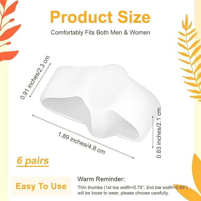 12 Pack Bunion Toe Separators Corrector for Big Overlapping Toes, Gel Toe Spacers for Women & Men Bunion Corrector with 2 Loops Silicone Toes Separators for Bunions Feet, Clear