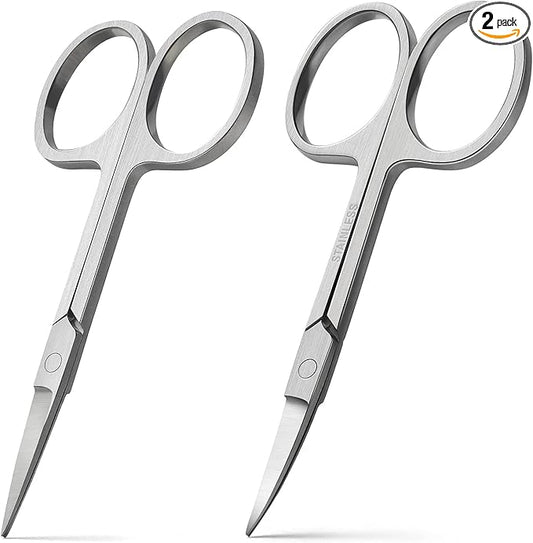 BEZOX Premium Nail Scissors 2PCS, Professional Curved and Stright Manicure Scissors - Multi-purpose Stainless Steel Beauty Grooming Scissor for Nail, Facial Hair, Eyebrow, Eyelash, Dry Skin