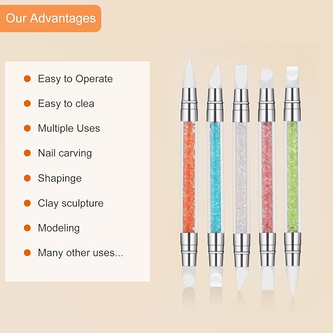 5pcs Nail Sculpture Pen Dual Tipped Nail Art Sculpture Pen, Nail Art Tools for Home Salon for Design Nail Carving Drawing Shaping Effect DIY Gel Manicure Tools (2KIT-MULTICOLOR)