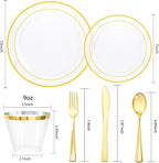 bUCLA 600PCS Clear Plates with Gold Trim - Image 2