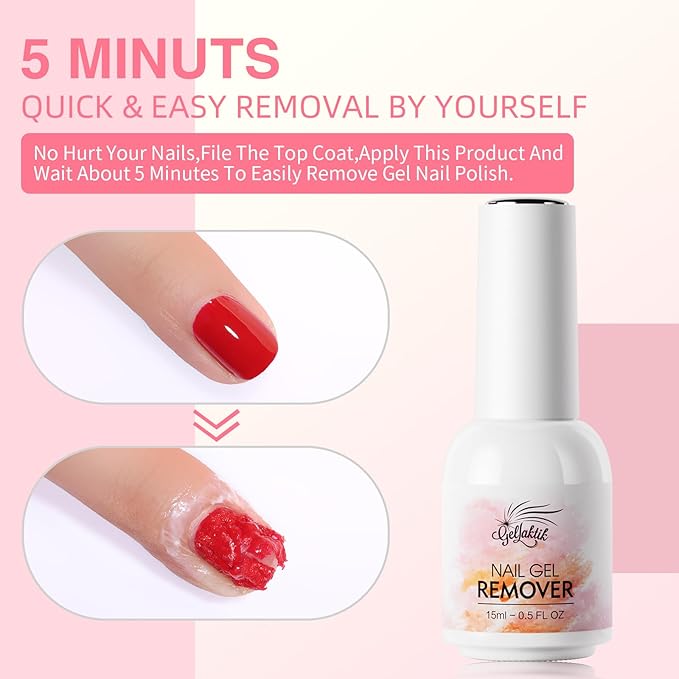 Gel Polish Remover Kit for Nails, 15ml Gel Polish Remover with 15ml Liquid Peel off Latex Tape, Fast Removal in 3-5 Minutes, No Soaking Or Wrapping, Peel Off Barrier Protector