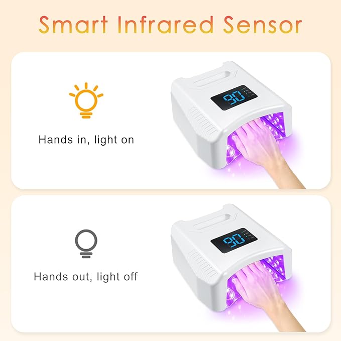 Cordless UV LED Nail Lamp 80W 52LEDs Gel Nail Polish Dryer Quick Drying Fingernail Toenail Curing Lamp 4 Timer Settings with Auto Sensor Digital Display Screen Nail Art Salon Tool