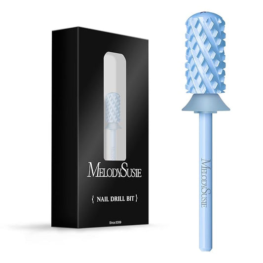 MelodySusie Safety Nail Drill Bits, 3/32'' Smooth Round Top Large Barrel Carbide Bits, Suitable for Manicure Pedicure Cuticle Gel Polishing, Beginners Bits, Light Blue, Series Bit-S, 4XC