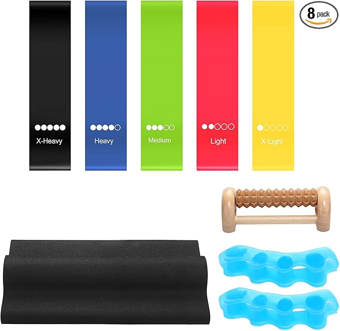 8 Pcs Toe Stretcher Kit Includes Foot Stretcher Pad Foot Roller Toe Separators and Bands for Bunions, Hallux Valgus Corrector for Women Men, Heel Spurs Tendonitis Relief Set