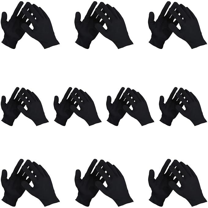 10 Pairs Large Archival Photo Gloves - Black Work Gloves For Handling Art Working Photography Men & Womens Cloth Gloves Liners Bulk for Handling Jewelry, Film, Photo, Coin Metal Inspection
