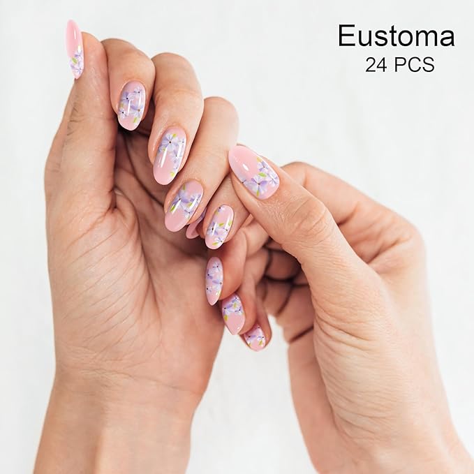 Semi Cured Gel Nail Strips, Eustoma | 28 pcs Gel Nail Strips Work with Any UV Lamp, Salon Quality UV Nails Stickers, Easy to Apply for Home Nails DIY