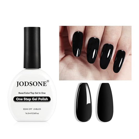 JODSONE Black Gel Polish Top Base Coat,16.5ml 3-in-1 One Step Gel Polish,Base Color Top Gel in One, Save Time,Long Lasting