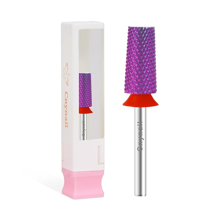 Cnynail 3/32" Large Tapered Barrel Flat Bit Tungsten Carbide Nail Drill Bit Safety Bit for Gel & Acrylic Removal, 2- Way Rotating Efile Tip, Salon Electric File Accessory (F Girt, Purple)