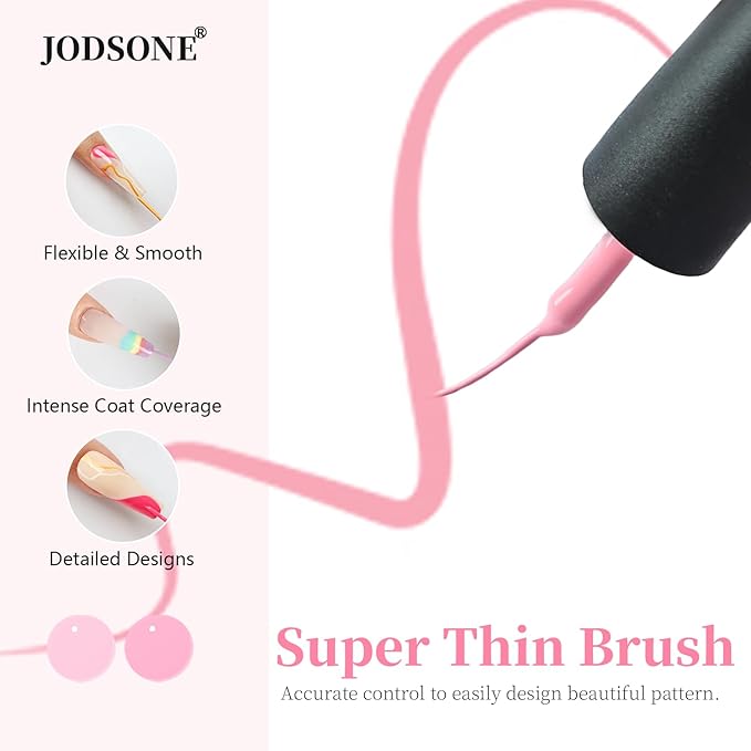 JODSONE Gel Polish Nail Art Gel Liner Set 32 Colors Orange Grey Pink Green Blue White Black Need U V Lamp Cured with Thin Brush Gift for Girls