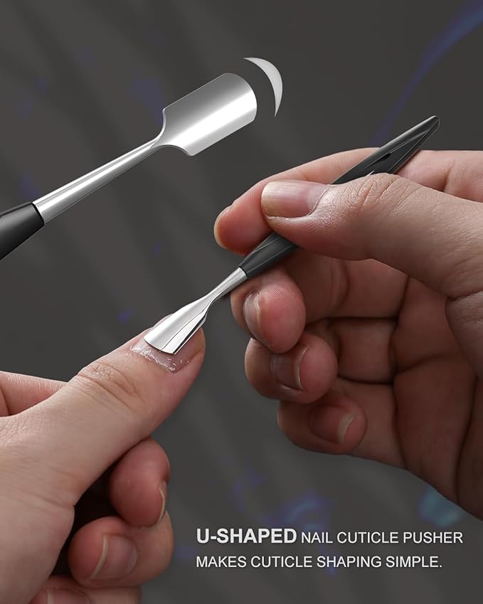 4PCS Manicure Tool Set, Professional Cuticle Pusher Cutter Trimmer Nail Polish Remover Nail File for Healthy Beautiful Nails, Stainless Steel Cuticle Knife for Fingernails Toenails