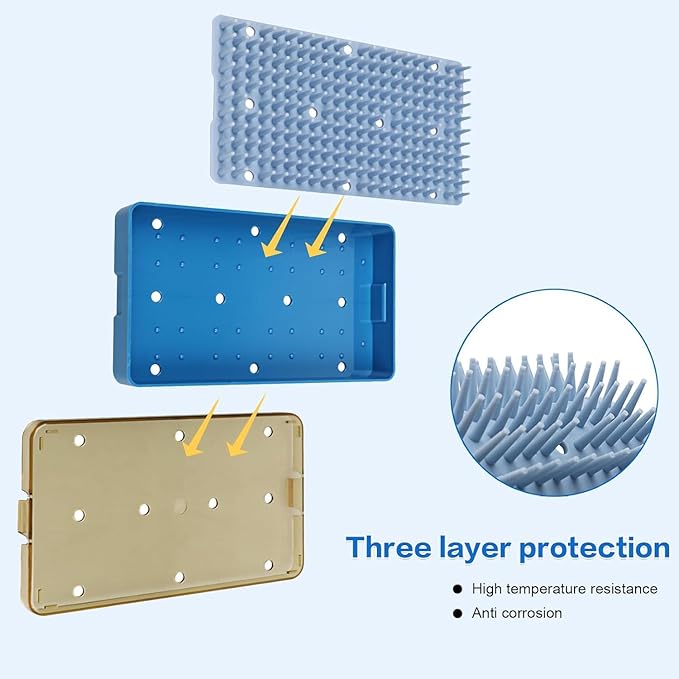Dental Plastic Sterilization Tray Box Instrument Autoclavebale Detachable Stand Box Holder with Silicone Mat (Small)