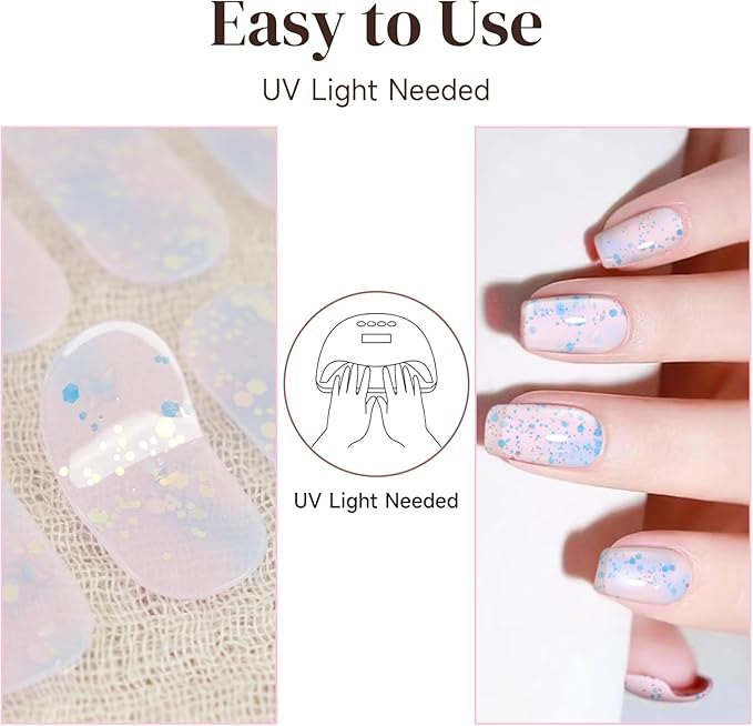 Semi Cured Gel Nails Strips - 28 pcs UV Gel Nail Stickers for Women Work with Any UV Lamp, Long Lasting Nail Wraps for Home DIY Nails Art (Colorful Butterflies)