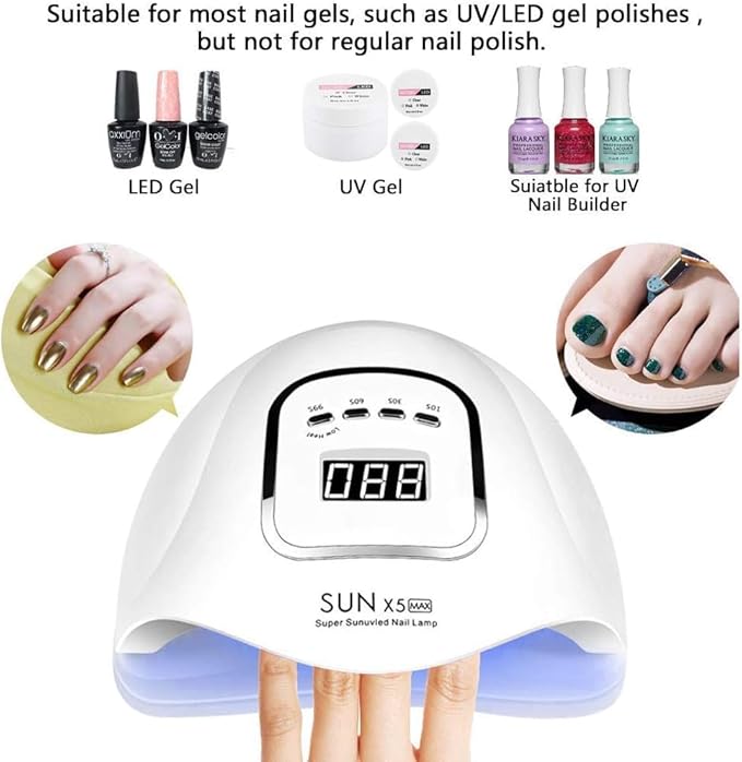 UV LED Nail Lamp 150W, Professional Nail Dryer Gel Polish Light, UV Nail Light with 4 Timer Setting, Nail Polish Curing Gel LED Dryer, Professional Nail Art Tools with Automatic Sensor (X5)