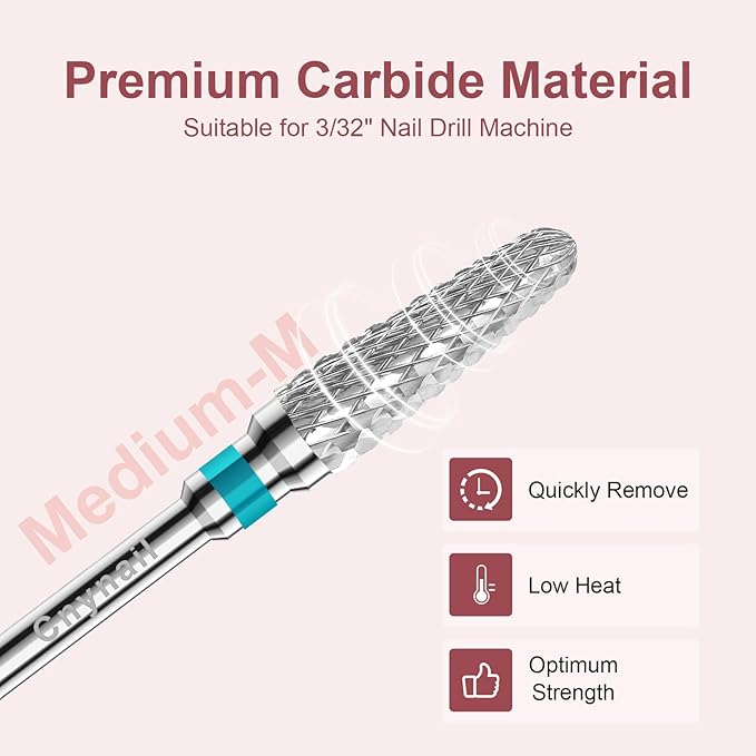 3/32" 2PCS Clean Cone Bits Medium Grit Carbide Cuticle Cleaner Bit for Electric Nail Drills – Professional Manicure Tool for Nail Salons and Home Use (M Grit. Silver)