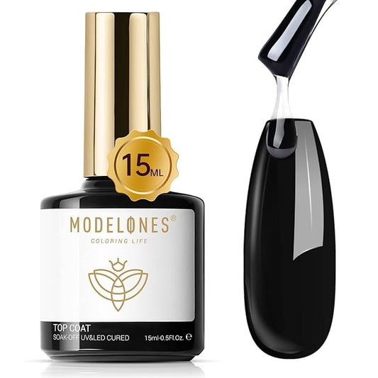 modelones Gel Top Coat, 15ml No Wipe Gel Nail Polish High Gloss Top Coat Shiny Long Lasting Clear Top for Acrylic Nails, Need U V/LED Lamp for Home DIY Gift and Fall Manicure Salon