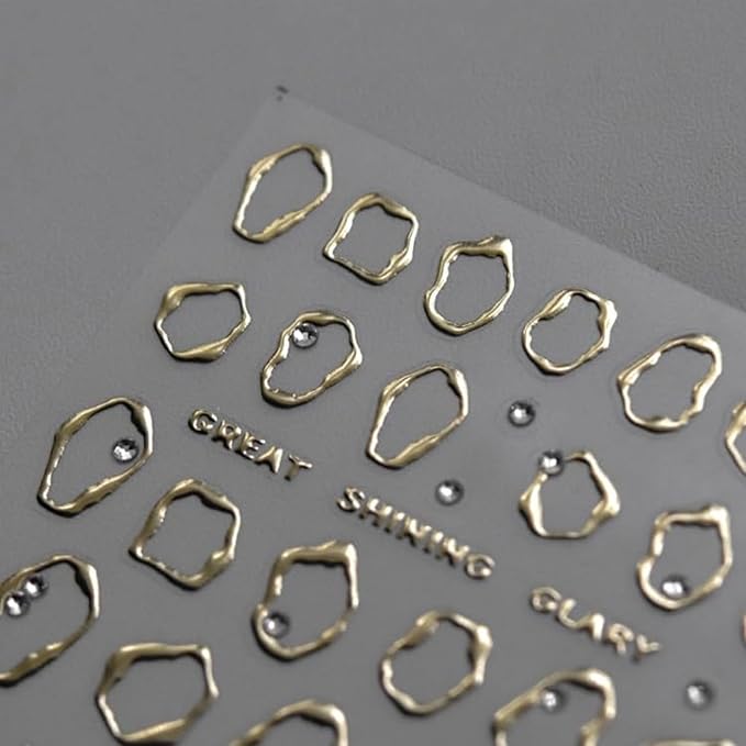 Gold Silver Nail Stickers 5D Self-Adhesive Nail Sticker for Nail Art with Rhinestones Design Gold Irregular Geometric Manicure DIY Accessories for Women and Girls 2 Sheets