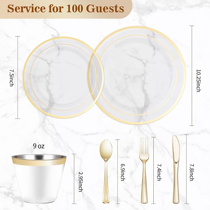 BESTVIP 600PCS Clear Gold Dinnerware Set - Image 4