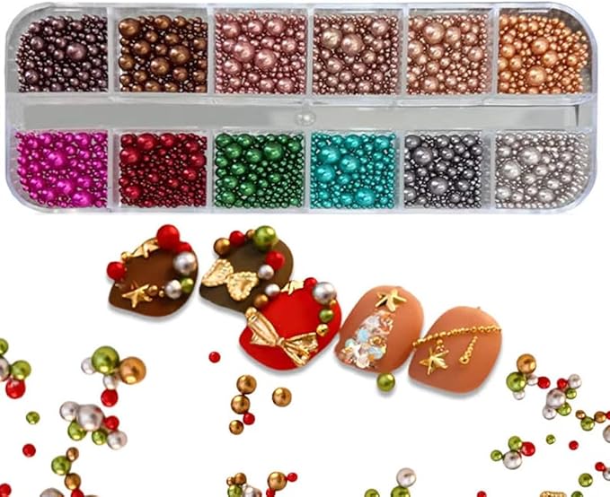 0.8mm Caviar Beads for Nails 6 Sizes Mini Small Stainless Steel Beads Nails Art Decorations Gun Grey DIY Tool Studs Accessories Gold Charms for Nails (Green)