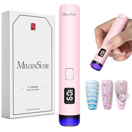 Melodysusie Handheld UV Light for Gel Nails, ART01R Cordless Gel X Nail Lamp Rechargeable with LCD Display, Eye-Protective Cover Flash Cure Nail Dryer for Rhinestone Glue Decoration DIY at Home Pink
