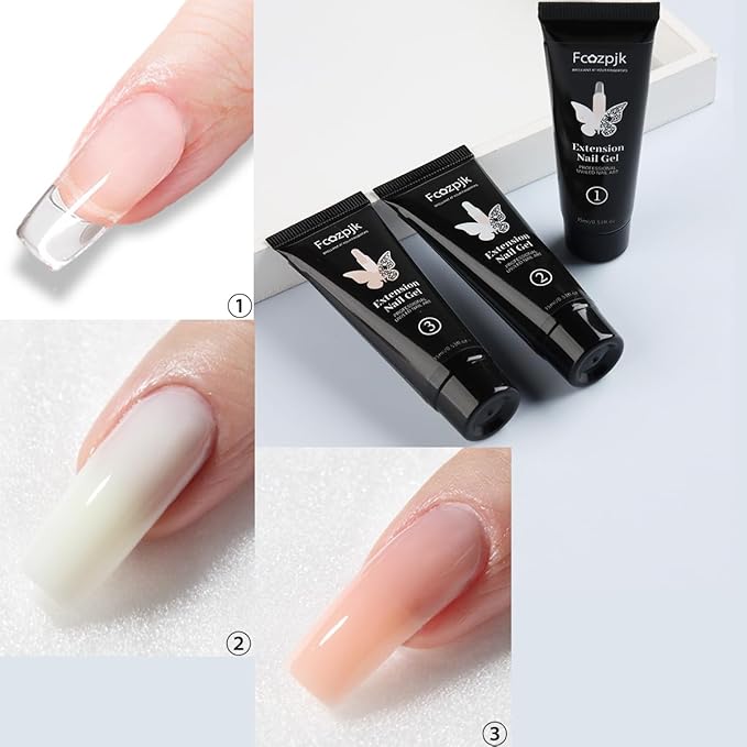 Poly Extension Gel Nail Kit, Clear White Pink With Slip Solution Dual Builder Nail Forms, Clips for Poly Gel, Starter Kit for Home Manicure Set, Nude