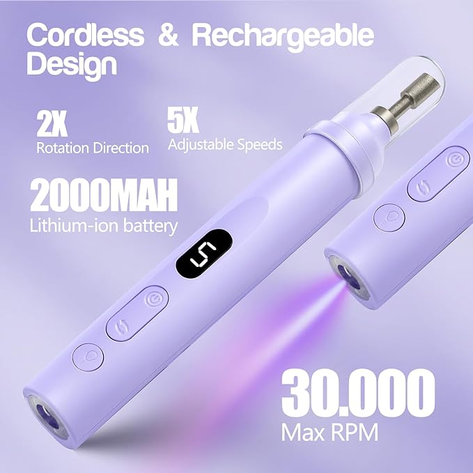Electric Nail Drill Machine Handheld Flat Light 2-in-1 for Beginners Acrylic Gel Nails Manicure Pedicure Polishing Shape Tool with 8 Bits Gel Nails and Home Salon Use