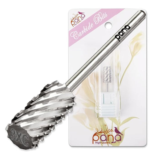 PANA Professional 3/32" Shank Size - Flat Top Large Barrel Silver Carbide Bit 3X Coarse Grit - Nail Drill Bit for Dremel Machine