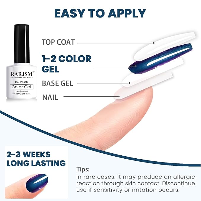 RARJSM Chameleon Gel Nail Polish Multichrome Gradient Color Changing Dark Blue Purple Orange Green 6pcs Set 7.5ml Shimmer Glitter Gel Polish Curing Requires Soak Off Sparkle Chrome Nail Gel Varnish