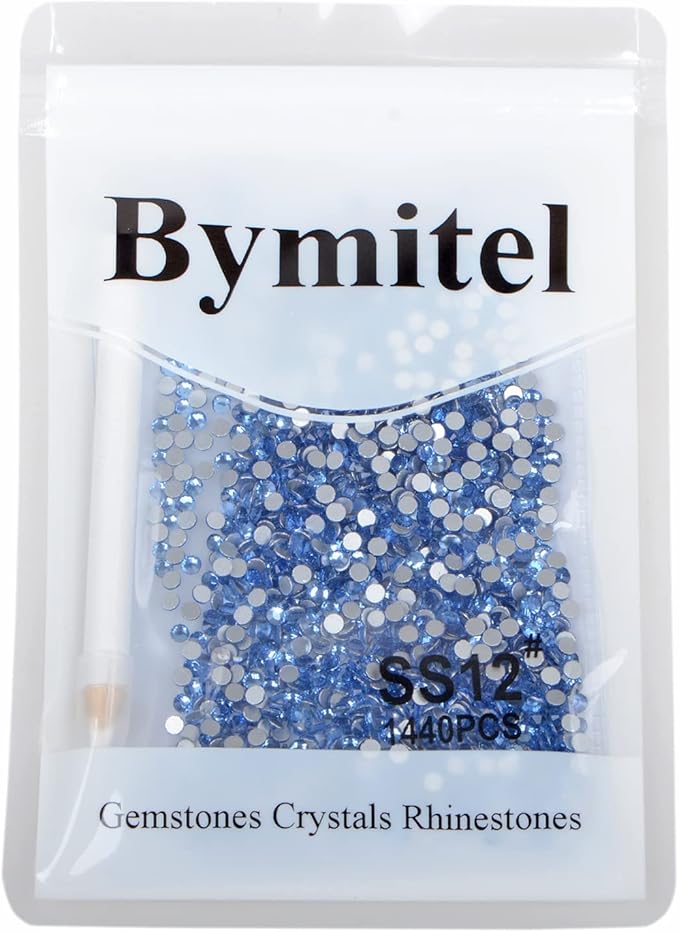 1440PCS Art Nail Rhinestones Non Hotfix Glue Fix Round Crystals Glass Flatback for DIY Jewelry Making with one Picking Pen (ss12 1440pcs, Lt. Sapphire)