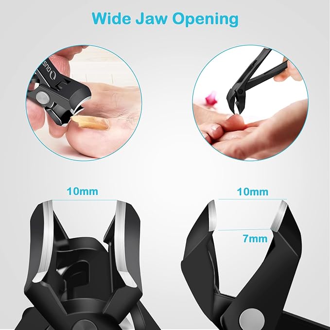Toenail Clippers for Seniors Thick Nails, Angled Head Ingrown Toe Nail Clippers with Slanted Curved Blade, No Splash Nail Clippers for Men & Women Fingernail, Professional German Nail Cutter Wide Jaw