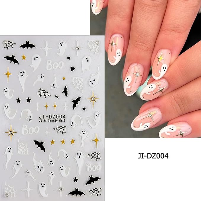 4 Sheets Rhinestones Halloween Stickers 3D Self Adhesive Spider Ghost Nail Art Stickers Glitter Luxury Charms Nail Decals Spooky for Women Halloween DIY Manicure Salon