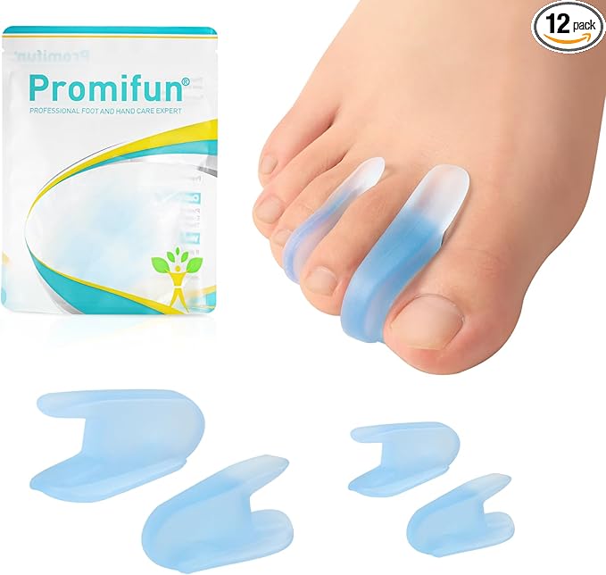 12-Pack Gel Toe Separators - Bunion Pads – Toe Spacers for Overlapping Toes Straightening for Men and Women (4L+8S, Transparent Blue)