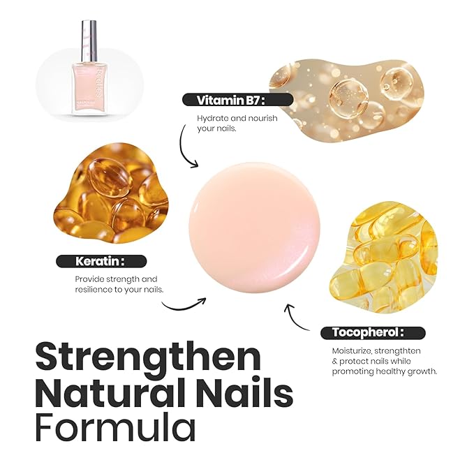 Beetles Nail Polish Top Coat and Base Coat Set Pearl Pink Fast Drying & Long Lasting Shine Nail Polish 2 IN 1 Protects Nails Enhances Glossy and Nourishes Nails for Women