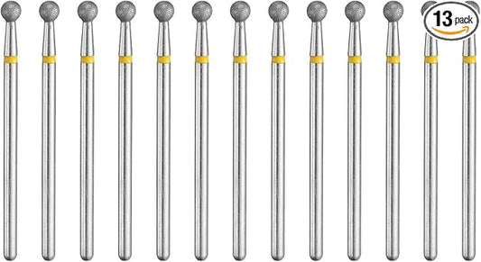 HARFINGTON 13pcs 325-400 Grits Diamond Grinding Bit 3.5mm Ball Head 2.35mm Shank 3.5mm Length Stone Sanding Drill Bits Rotary Tool for Ceramic Glass Nails Grinding Polishing