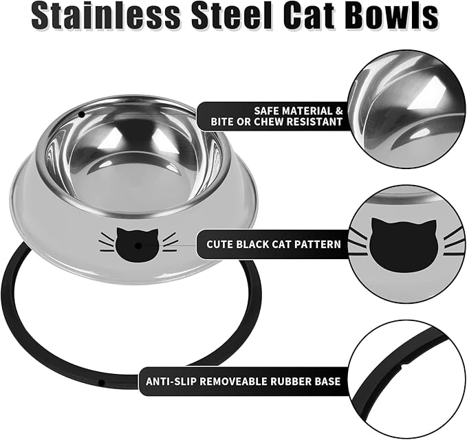 Serentive 2 Pcs Non-Slip Stainless Steel Small Cat Food Bowls - Image 3